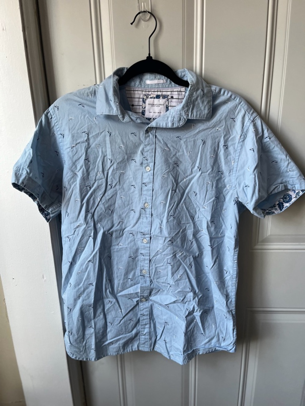 Denim & Flower Ricky Singh Light Blue Dolphin Print Button Down 🐬